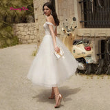 Runhufu Short Wedding Dress Sweetheart Off The Shoulder Ankle Length Tulle Bridal Gown For Women Customize Vestidos De Novia