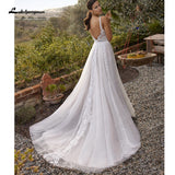 runhufu Bohemian Wedding Dress Lace Spaghetti Straps Sexy Bridal Dress Open Back 2023 Vestidos Beach Wedding Dresses