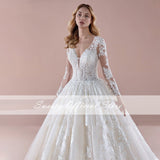 Runhufu Wedding Dress Organza With Embroidery Ball Gown Sweetheart V-neck Corset Full Sleeve Bridal Gowns Robe De Mariee Lace Up
