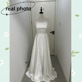 Runhufu Satin A Line Wedding Dresses For Women Sexy Strapless Elegant Long Bridal Dress Simple Vestidos De Novia Custom Size