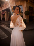 Runhufu High Collar Half Sleeve Wedding Dress Classic Lace Bride Robe 2024 Elegant Bohemian Long Bridal Gown Robe De Mari¨¦e
