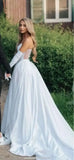 Runhufu Satin Wedding Dresses for Women Sweetheart A Line Bride Dress with Slit Long Beach Bohemian Wedding Gown for Women