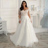 Runhufu Lace Wedding Dresses Plus Size Elegant Big Women's Long Sleeves Scoop A Line Tulle Bridal Gowns §ã§ӧѧէ֧ҧߧà§Ö §á§ݧѧä§î§Ö Robe De