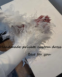 Runhufu Mermaid Wedding Dresses Feather Long Sleeve Sexy Backless Beach Wedding Gowns Floor Length Slim Fits Bride Dress