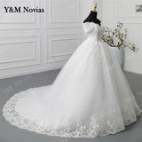 runhufu Novias Off Shoulder Plus Size Vestido De Noiva 2023 Wedding Dress Long Train or Floor Appliqes Pearls Bridal Tulle Mariage