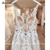 runhufu Illusion Wedding Dress Sleeveless Backless O-Neck Bride Dress See Through Appliques Formal Robe de marie