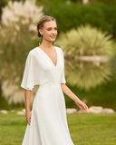Runhufu Beach Wedding Dresses White 2024 Pants Suit Bridal Gowns Half Sleeves Bride Dress V Neckline Wedding Gowns Summer Boho