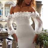 Runhufu Trumpet Satin Wedding Dress Flowers Off The Shoulder Bridal Gown Full Sleeves Bride To Be §ã§ӧѧէ֧ҧߧà§Ö §á§ݧѧä§î§Ö robe de mari¨¦e