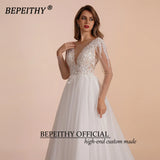 Runhufu Ivory Scoop Long Sleeves Beading Bodice Wedding Dresses 2024 For Women Bride A Line Floor Length Bridal Party Gown