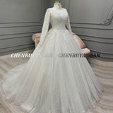 Runhufu Sparkle Muslim Wedding Dresses Cover Back Long Wedding Gowns A-Line Luxury Elegant Bride Dress vestidos de noviaS