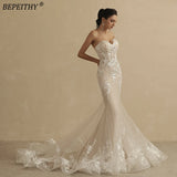 Runhufu Sweetheart Champagne Mermaid Wedding Dress For Women Ivory Lace Sleeveless Trumpet Vintage Bride 2024 Bridal Gown New