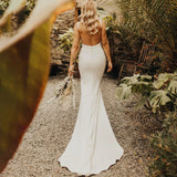 Runhufu Crepe Open Back Wedding Dress Drop Ship Custom Made Simple Sheath Satin Ivory Minimalist Sexy V Neck Bridal Gowns