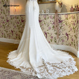runhufu Boho Mermaid Wedding Dress For Women Sexy Scoop Neck Spaghetti Straps Backless Button Lace Appliques Bride Gown