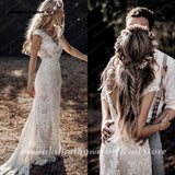 runhufu Boho Lace Behemian Mermaid Wedding Dress Robe Civil Country Bridal Gowns Sexy Backless Lace robe mariage femme