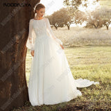Runhufu Sexy Backless Wedding Dresses For Women Scoop Puff Sleeves Chiffon A-Line Bride Gowns Lace Appliques Robe De Mariée