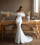 Runhufu Wedding Dresses For Women 2024 Simple Bridal Gowns Off The Shoulder Sexy Robes Floor Length Satin Vestidos De Novia 2024