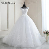 runhufu Spring Lace Appliques Pearls Wedding Dresses Sleeveless Vestidos De Novia White O-neck Princess Bride Wedding Gown Plus Size