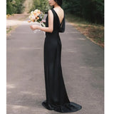 Runhufu Simple Mermaid Wedding Dresses Sexy Backless Sleeveless Bridal Dress Comfortable Satin Elegant Long Vestidos De Novia