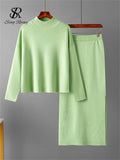 Runhufu Fashion Autumn Sweater Two Pieces Suits Women Loose Warm Pullovers+Split Long Skirt 2024 Winter Casual Knitted Sets