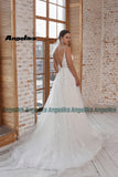 Runhufu Vintage Spaghetti Straps Wedding Dresses for Bride Sleeveless Appliques Tulle A Line Backless Chapel Train Customised
