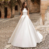 Runhufu Princess Wedding Dresses Scoop Neck Pockets Bride Gowns Buttons Country White Robe Plus Size 2024 Vestidos De Novia §á§ݧѧä§î§Ö