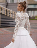 Runhufu O-Neck Tulle A-Line Wedding Dresses Long Puff Sleeves Princess Bridal Gowns Vestido De Noiva Plus Size