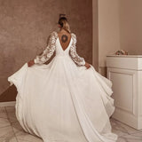 Runhufu Elegant Women's Wedding Dress Puffy Sleeves 3D Lace V-neck backless sexy side slit Bridal dress Beach Garden New 2024