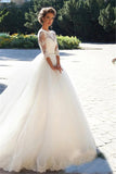 Runhufu 3/4 Long Sleeve Pearl tulle Princess Beach Bridal Ball Dress Plus Size Country Vintage Lace Wedding dress New 2024