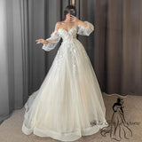 Runhufu Wedding Dresses 2024 Women Sweetheart Puff Sleeves Long Bride Dress Applique Illusion A-Line Sexy Custom Occasion Gowns