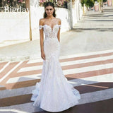 Runhufu Mermaid Wedding Dresses Women Sweetheart White Open Back Lace Off The Shoulder Bridal Gown Sweep Train Vestidos De Novia