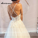 runhufu Straps Beach Lace Wedding Dresses Appliques Lace A-Line White Bride Dress Princess Wedding Gown Backless Robe de marie