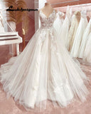 runhufu Spaghetti Straps Wedding Dress 2023 Lace Applqiues V Neck Bridal Gowns Tulle A Line Vestidos de Nova trouwjurk