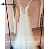 runhufu Straps Beach Lace Wedding Dresses Appliques Lace A-Line White Bride Dress Princess Wedding Gown Backless Robe de marie