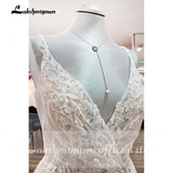 runhufu de Mariage Boho Chic Wedding Dress 2023 V Neck Lace Tulle Bohomian Beach Bridal Gowns vestido de novia Backless Summer