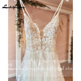runhufu Straps Beach Lace Wedding Dresses Appliques Lace A-Line White Bride Dress Princess Wedding Gown Backless Robe de marie
