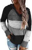 Runhufu Fall Winter Patchwork Hooded Sweaters for Women Long Sleeve V-Neck Slim Pullover Tops Jumper Plus Size Female Knit Sweaters