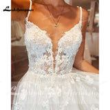 runhufu Straps Beach Lace Wedding Dresses Appliques Lace A-Line White Bride Dress Princess Wedding Gown Backless Robe de marie