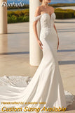 Runhufu Elegant Off The Shoulder Sweetheart Collar Mermaid Wedding Dress For Bride 2023 Detachable Puff Sleeve Button Bridal Gown