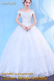 runhufu Elegant Lace Vintage White Wedding Dresses Boat Neck Off The Shoulder Plus Size Ball Gown Robe de Cheap With Appliques