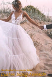 Runhufu V-Neck A-Line Simple Wedding Dresses Spaghetti Straps Lace Appliques Tulle Princess Bridal Gowns Custom Made