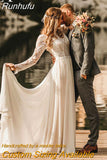 Runhufu O-Neck Long Sleeve Illision Lace Top A-Line Wedding Dress For Women Button Back Court Train Bridal Gown Custom Made