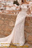 Runhufu NICEB Boat Neck Appliques Wedding Dress For Women Buttons Lace Vestidos De Noiva Mariage Boho Long Sleeves Bridal Gown