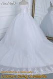 runhufu Novia 2023 Off The Shoulder Plus Size Lace Wedding Dress Long Train Appliqes Pearls Bridal Tulle Mariage Vestido De Noiva