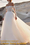 Runhufu A-Line Wedding Dress 2024 Women Lace Open Back Strapless Long Detachable Sleeve Bridal Gown Sweep Train Vestido De Noiva