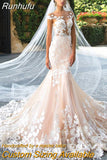 Runhufu Luxury Elegant Mermaid Wedding Dress For Bride Princess Backless Lace Applique Bridal Gown 2023 Illusion Vestido De Novia
