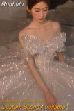 Runhufu New Strapless Wedding Dress Off The Shoulder With Bow Glittery Lace Bridal Bal Gown Vestido De Noiva Plus Size Made Custom