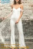 Runhufu V-Neck Wedding Jumpsuit Lace Applqiues Tulle Backless Pants Sets For Brides Zipper Off The Shoulder Vestidos De Novia