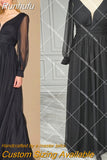 Runhufu Black Long Bishop Sleeves V Neck Custom Made Wedding Dress A Line Maxi Full Length Low Cut Backless Evening Prom Gowns