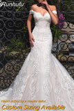 Runhufu Wedding Dress Elegant Embroidered Lace On Net With Slim-line Off The Shoulder Sleeveless Bride Lace Up Robe De Mariee
