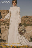 Runhufu Wedding Dresses For Woman Lace High Neck Flare Sleeve Bride Robe Simple Floral Print Button Appliques Vestidos De Novia